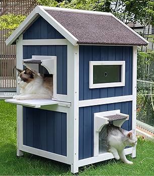 2 ネコハウス（2階建てマンション） Amazon | Rockever アウトドアキャットハウス 2階建ての野良猫用